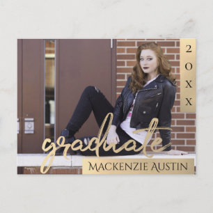Graduate Gold Script Elegant Graduation Photo Postcard