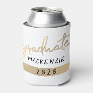 Graduate Gold Script   Elegant Hand-Lettered Brush Can Cooler