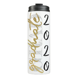 Graduate Gold Script Elegant Hand-Lettered Brush Thermal Tumbler