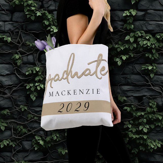 Graduate Gold Script | Elegant Hand-Lettered Brush Tote Bag (Creator Uploaded)