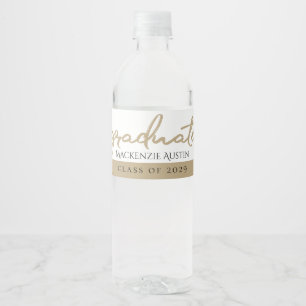 Graduate Gold Script   Elegant Hand-Lettered Brush Water Bottle Label