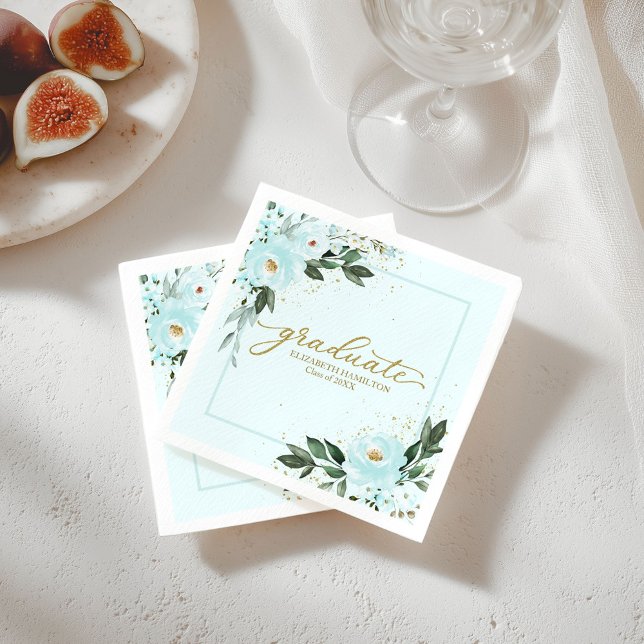 Graduate Gold Teal Floral Graduation Napkin (Creator Uploaded)