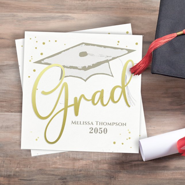 Graduate Grad Gold Calligraphy Graduation Cap Napkin (Creator Uploaded)