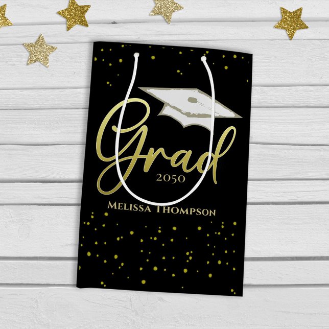 Graduate Grad Gold Graduation Script Cap Medium Gift Bag (Creator Uploaded)