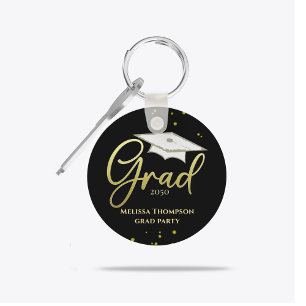 Graduate Grad Gold Graduation Script Party Key Ring