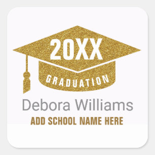 graduate / graduation academic class of, gold  square sticker
