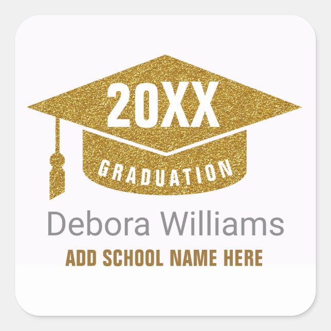 graduate / graduation academic class of, gold  square sticker (Front)