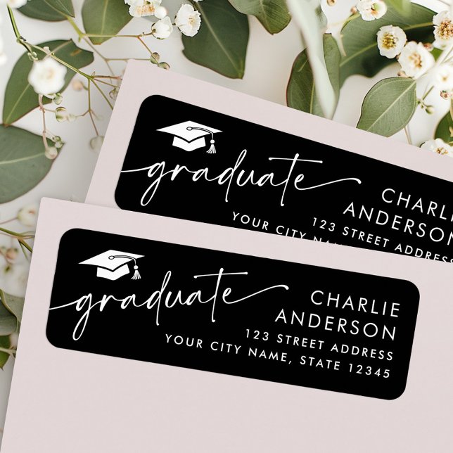 Graduate graduation cap black return address (Graduate graduation cap black return address label)