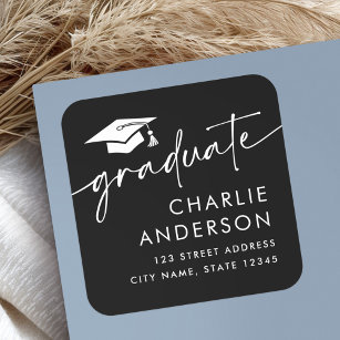 Graduate graduation cap black return address square sticker