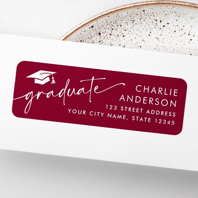 Graduate graduation cap burgundy return address (Creator Uploaded)
