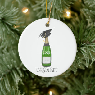 Graduate Graduation Cap Champagne Custom Christmas Ceramic Tree Decoration