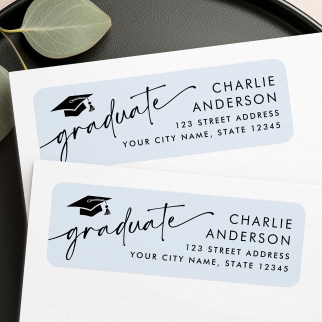 Graduate graduation cap light blue return address (Graduate graduation cap light blue return address label)
