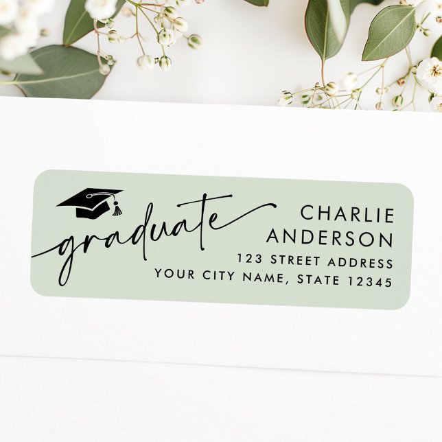 Graduate graduation cap light green return address (Graduate graduation cap light green return address label)