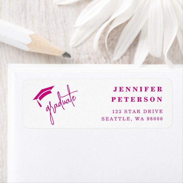 Graduate Graduation Cap Pink Return Address (Insitu)