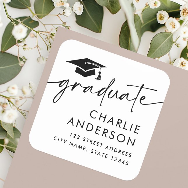 Graduate graduation cap white return address square sticker (Graduate graduation cap white return address square sticker)