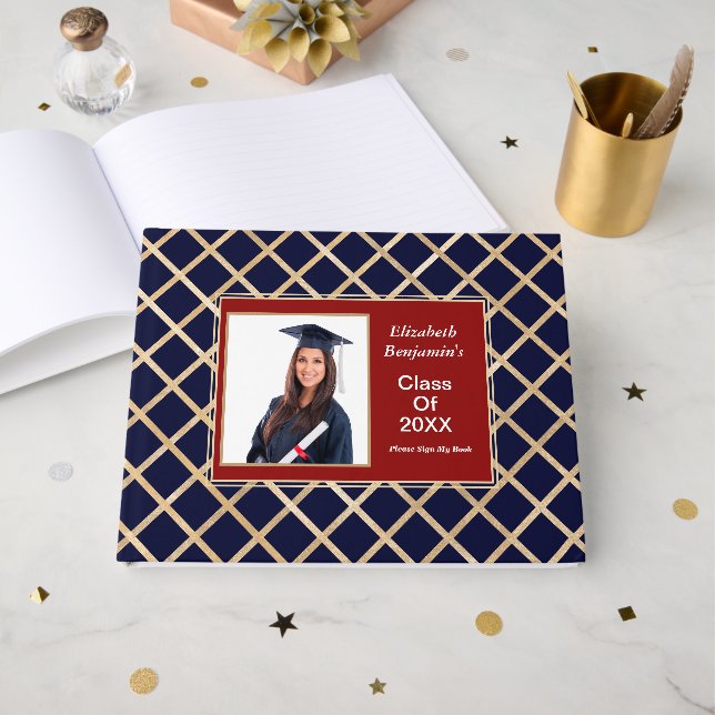 Graduate Graduation Class Photo Gold Custom Guest Book (Front Open)