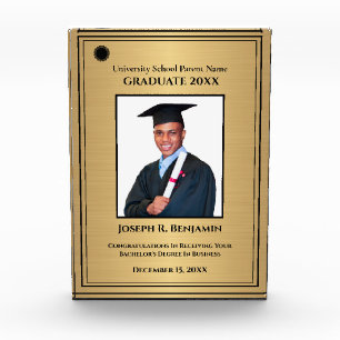 Graduate Graduation College School Gold Custom Photo Block