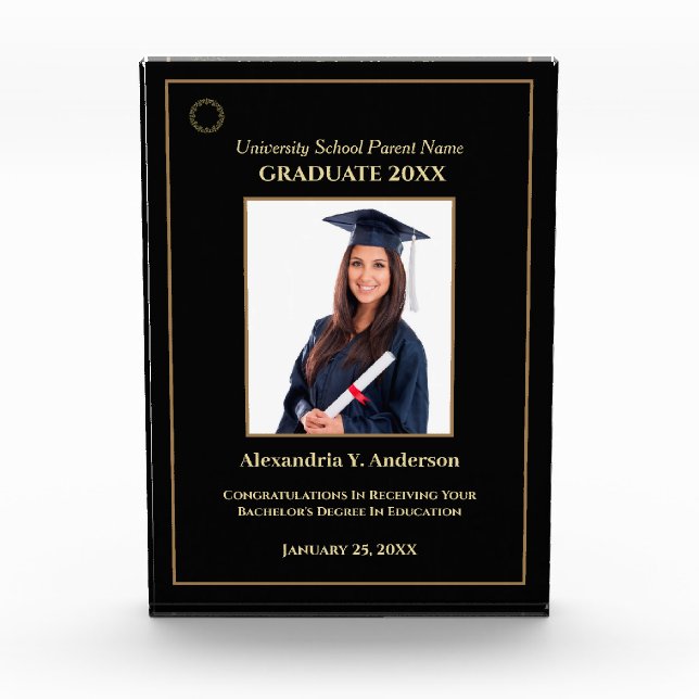Graduate Graduation Gold Logo Modern Award Photo Block (Front)