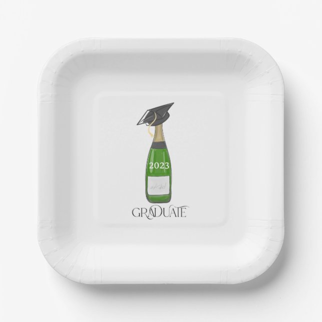 Graduate Graduation Grad Cap Champagne Custom Paper Plate (Front)