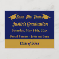 Graduate Graduation Save The Date Blue and Gold