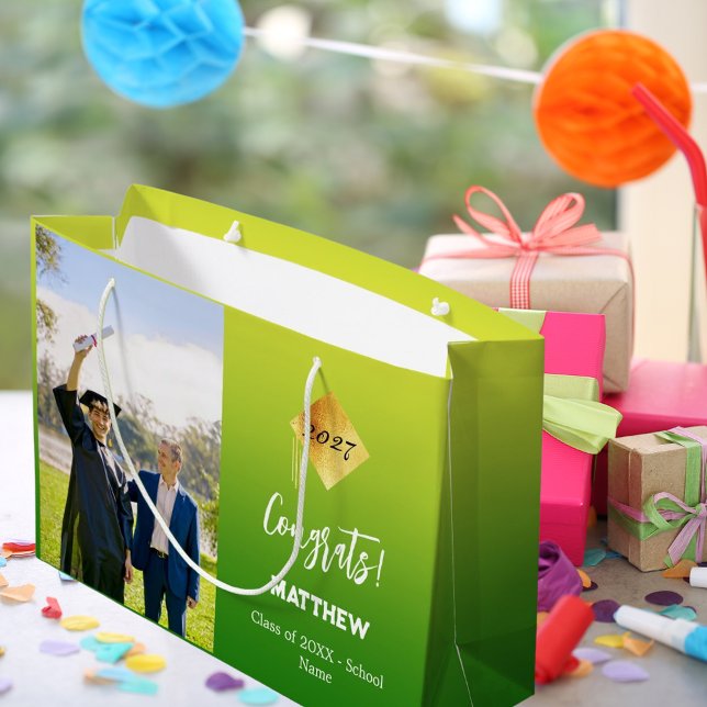 Graduate green yellow photo large gift bag (Creator Uploaded)