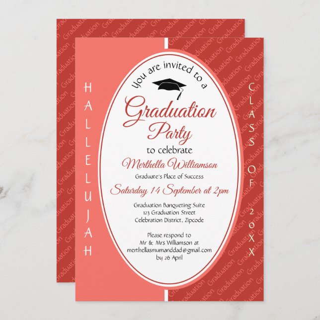 Graduate HALLELUJAH Custom Coral Graduation Invitation (Front/Back)
