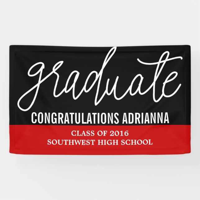 Graduate Handwritten Congratulations Black Red Banner (Horizontal)