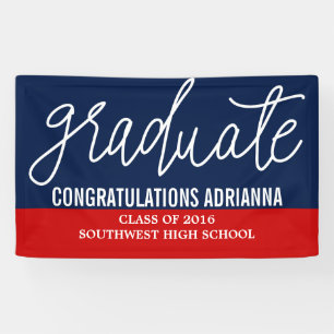 Graduate Handwritten Congratulations Navy Blue Red Banner