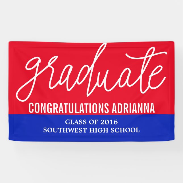 Graduate Handwritten Congratulations Red Blue Banner (Horizontal)