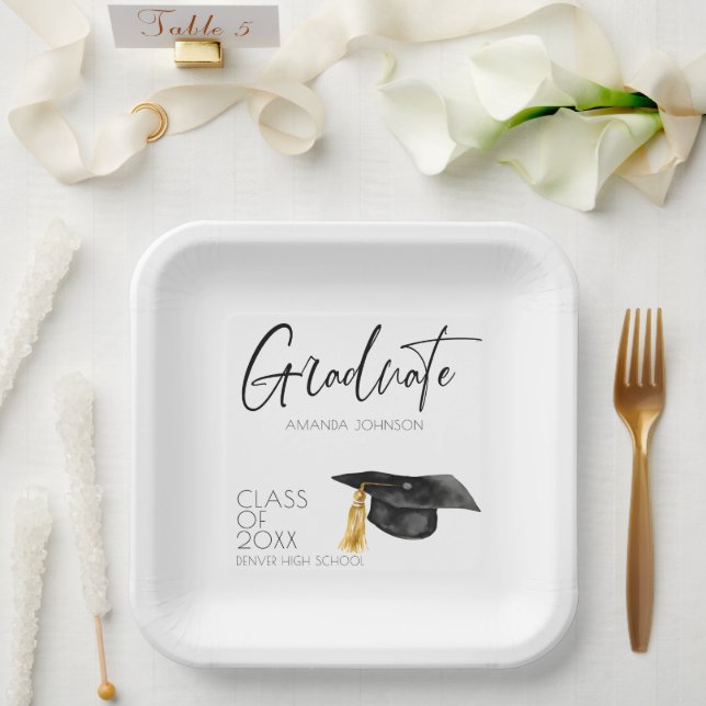 Graduate Handwritten Script Graduation  Paper Plate (Wedding)
