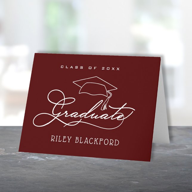 Graduate Hat on Dark Maroon Note Card (Creator Uploaded)