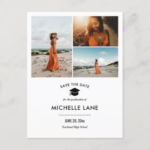 Graduate Hat Save The Date Three Photos Postcard