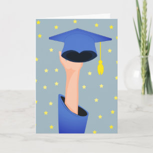 Graduate Holding A Graduation Hat With Yellow Star Card