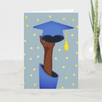 Graduate Holding Graduation Hat With Stars Blue