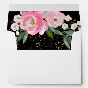 Graduate Hot Pink Floral Bouquet Elegant Black Envelope