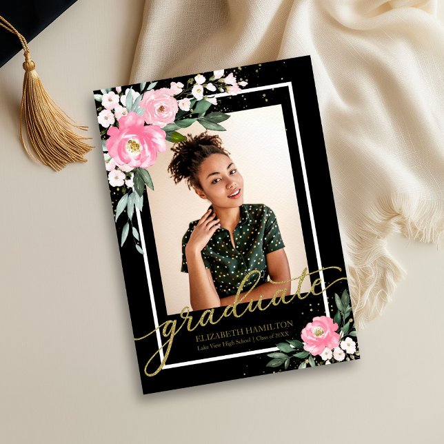 Graduate Hot Pink Floral Grad Announcement Photo (Creator Uploaded)