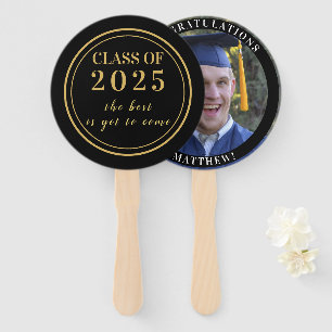 Graduate Inspirational Photo Gold Black Hand Fan