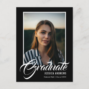 Graduate Invitation Modern Editable Photo Black Postcard