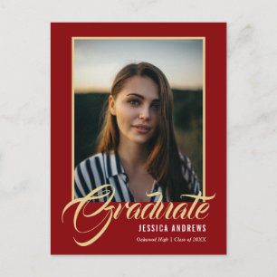 Graduate Invitation Modern Editable Photo Ruby Red Postcard