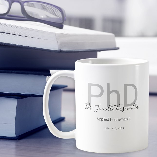 Graduate Keepsake Black Grey Name PhD Graduation Coffee Mug (Creator Uploaded)