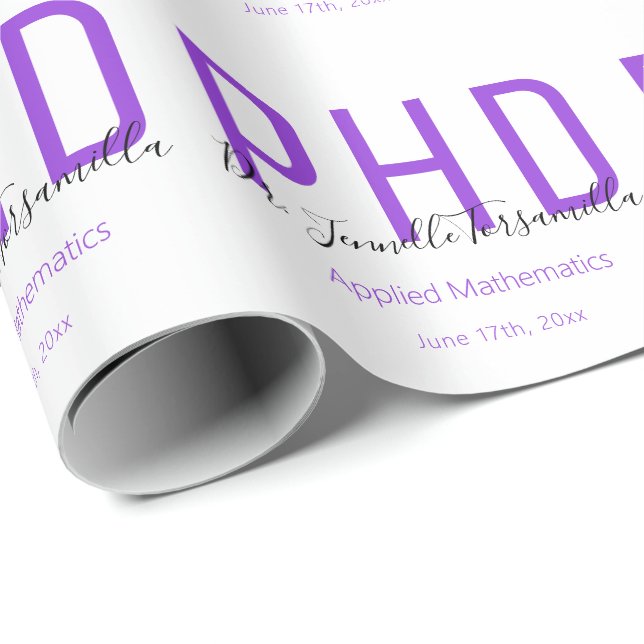 Graduate Keepsake Purple Black Name Degree PhD Wrapping Paper (Roll Corner)