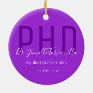 Graduate Keepsake Purple White Name Degree PhD Ceramic Tree Decoration