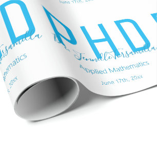 Graduate Keepsake White Blue Name Degree PhD Wrapping Paper