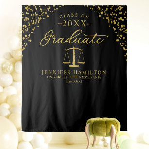 Graduate Law School Black Gold Graduation Backdrop Tapestry