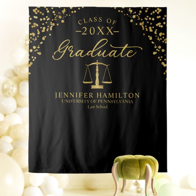 Graduate Law School Black Gold Graduation Backdrop Tapestry (Creator Uploaded)