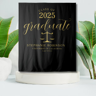 Graduate Law School Gold Black Graduation Backdrop Tapestry