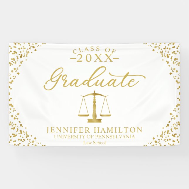 Graduate Law School White Gold Graduation Banner (Horizontal)