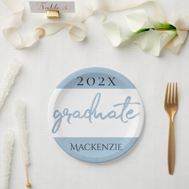 Graduate Light Blue Script | Robin Egg Brush Paper Plate (Wedding)