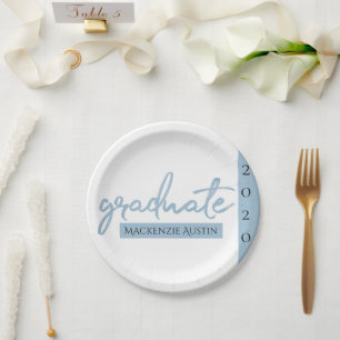 Graduate Light Blue Script Robin Egg Brush Paper Plate
