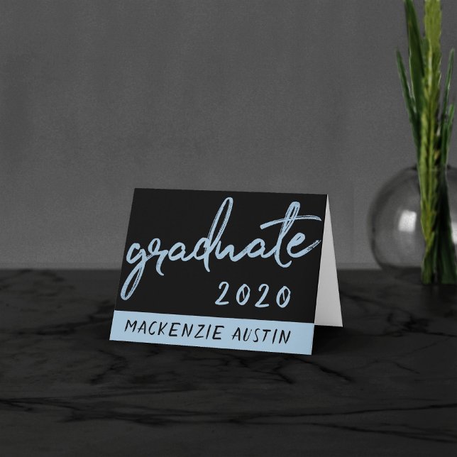 Graduate Light Blue Script | Robin Egg Brush Thank You Card (Creator Uploaded)